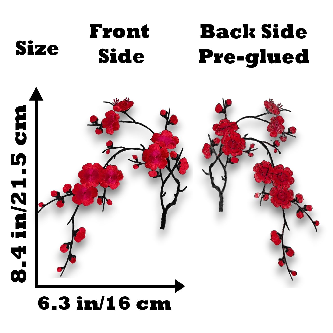 S.A.V.I 3D Red Cherry Blossom Embroidered Iron-On Patch for Clothes | Floral Appliqué for Sarees, Kurtis, Jackets & DIY | 7x6.1 inch| Heat Press Pre-Glued Fabric Patch for Repair & Decoration