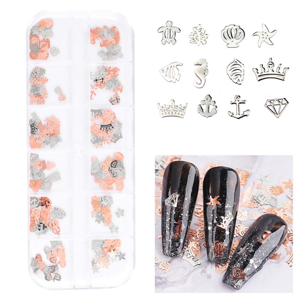 S.A.V.I 3D Nail Art Silver Rose Gold Sea Animals Metal Sequin Decorations Palette DIY