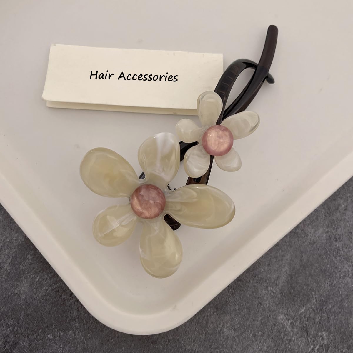 S.A.V.I Stylish Floral Hair Clip for Women & Girls | 13cm Beige & Pink Acrylic Flower Clutcher | Strong Grip Hair Accessory for Long, Medium Hair | Elegant for Party, Daily & Casual