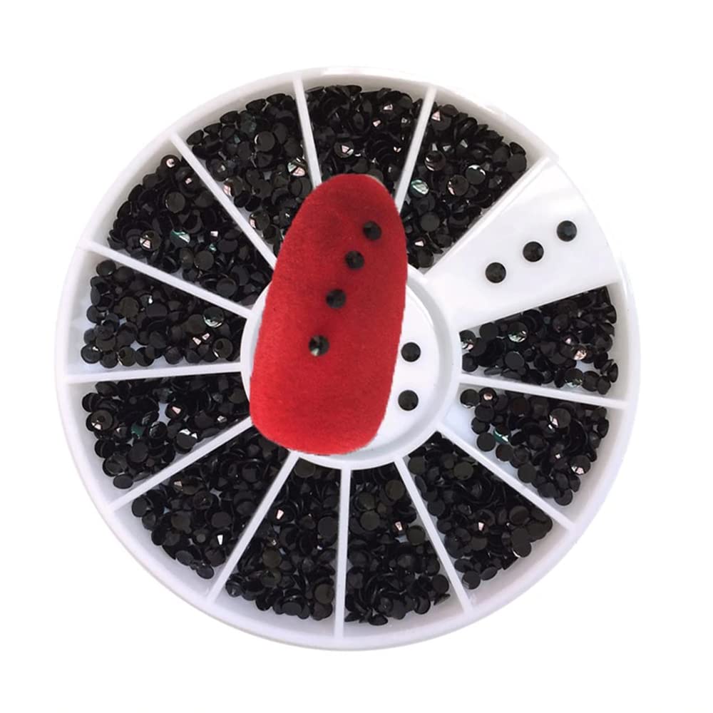 S.A.V.I 1 PC. DIY 3D Nail Art Manicure Decoration Wheel Acrylic Black Crystal Rhinestones