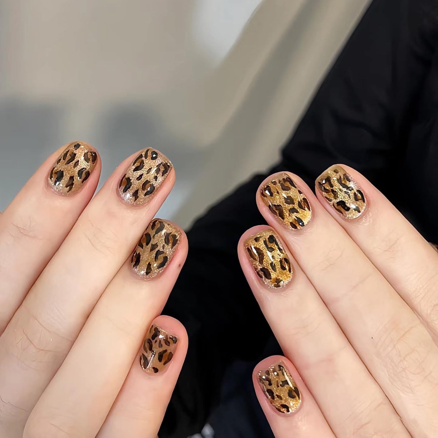 S.A.V.I 30 Pcs Short Natural Shape Golden Cat’s Eye Animal Print Press-On Fake Nails for Women & Girls | Stylish Nail Art Set | Reusable, Easy Application | Includes Nail Glue & Adhesive Tabs