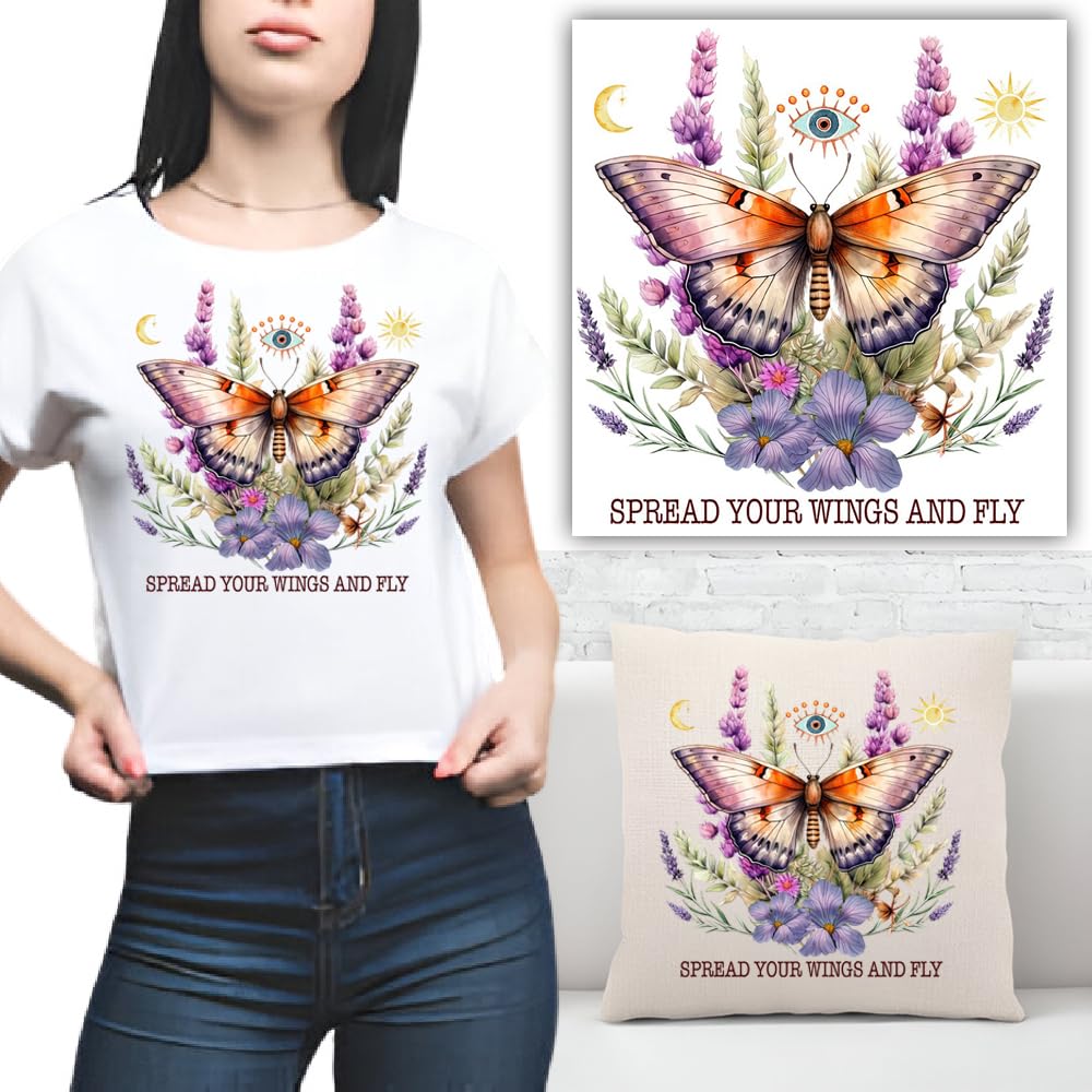 S.A.V.I Vibrant Butterfly Iron-On Heat Transfer Patch (8.5x7.5 Inch) | Washable DIY Applique for T-Shirts, Hoodies, Backpacks, Pillows | Easy-to-Use, Durable | Premium for Denim, Cotton, Canvas