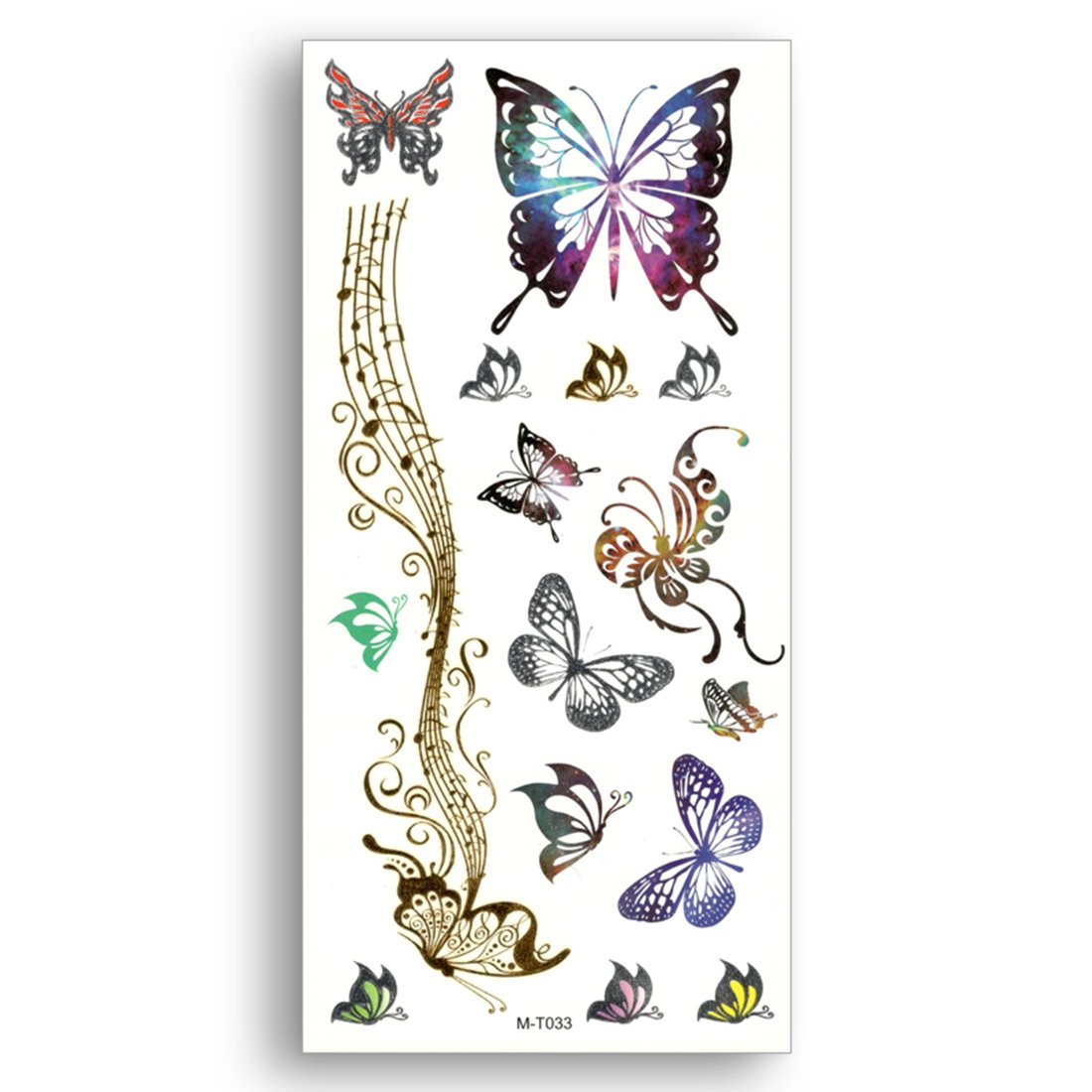 S.A.V.I 3D Temporary Tattoo Golden And Silver Metallic Sticker Butterflies Design Size 21x10CM - 1PC.