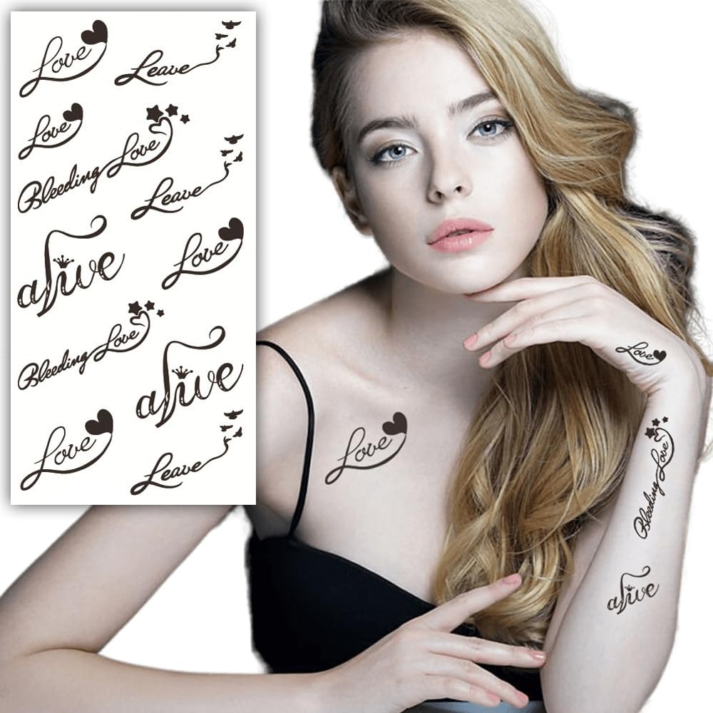S.A.V.I Bleeding Love, Alive, Leave - Waterproof Temporary Tattoo Sticker 21x10cm for Men Women