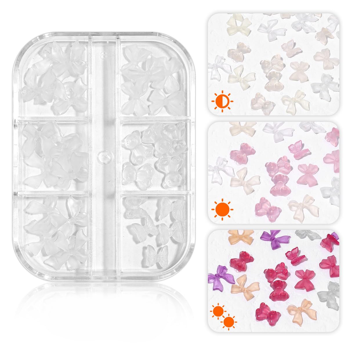 S.A.V.I UV Sun-Activated Bowknot Heart Teddy Bear Nail Charms - 3D Color Change Palette