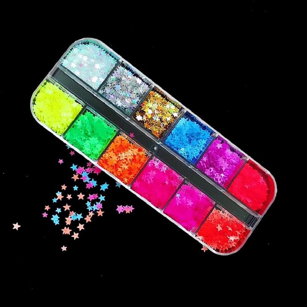S.A.V.I 12 Grids Multicolor Star Fluorescent Sequins Nail Art