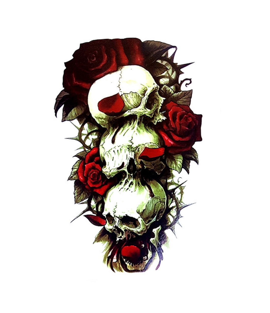 S.A.V.I Temporary Tattoo For Girls Men Women 3D Skulls Roses Sticker Size 21x15CM - 1PC.