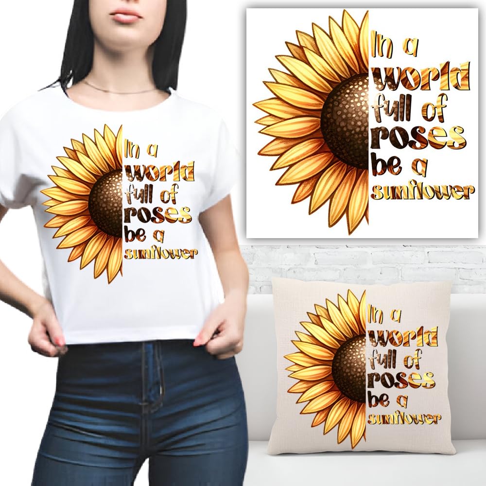 S.A.V.I 1PC Sunflower Iron-On Applique Patch | 8x8.5 Inch Washable Heat Transfer Sticker for DIY T-Shirts, Hoodies, Backpacks, Pillows | No-Steam Iron Design | Golden Yellow for Clothing Canvas