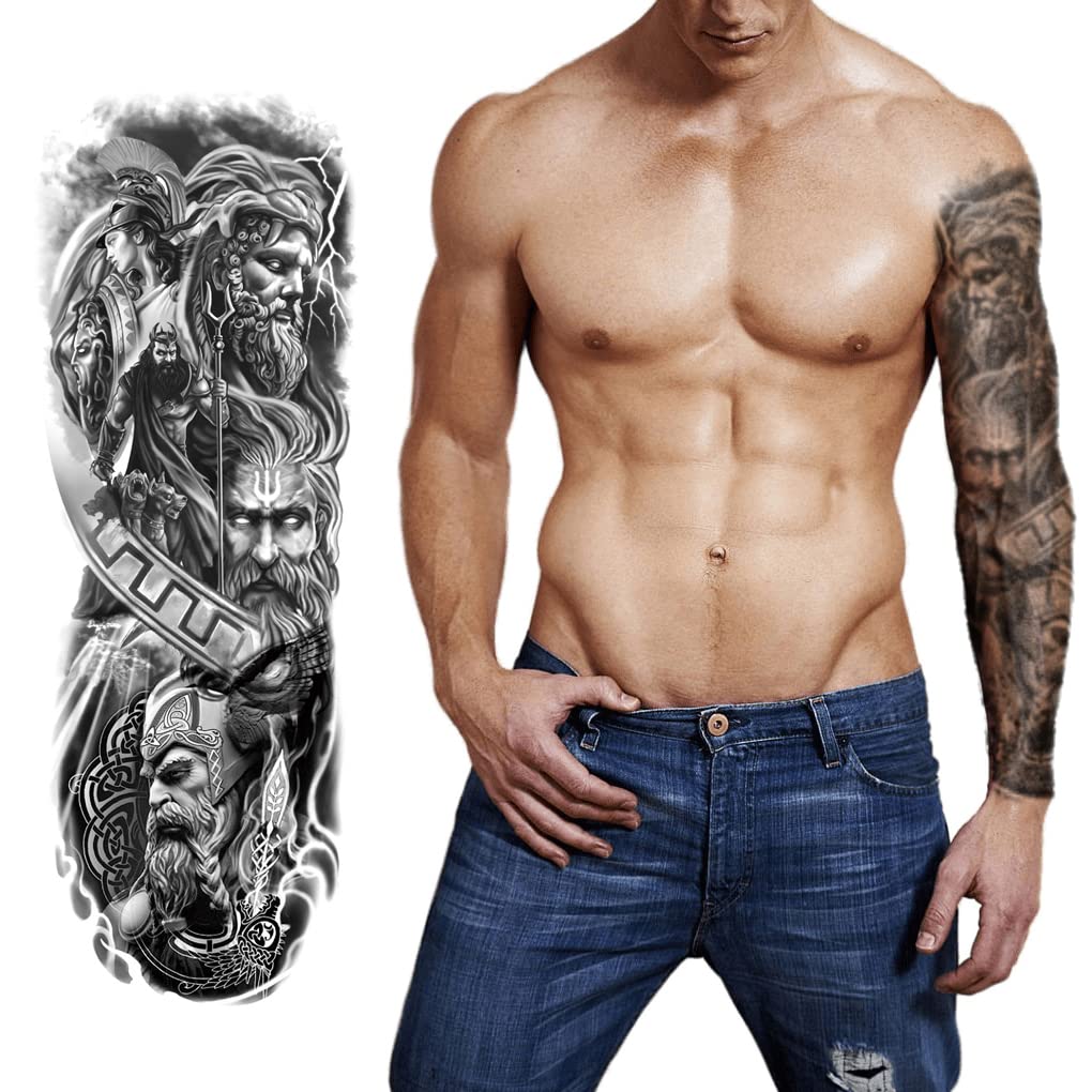 S.A.V.I Full Arm Tattoo, Holy Men, Army Vikings, Trishul Temporary Tattoo Sticker, Size 48x17CM