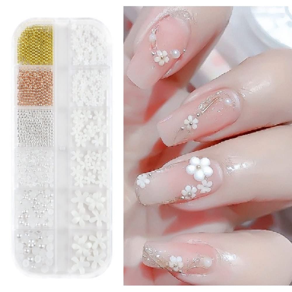 S.A.V.I 3D Resin Flat Flower Pearl Metal Beads Nail Art Decoration Accessories