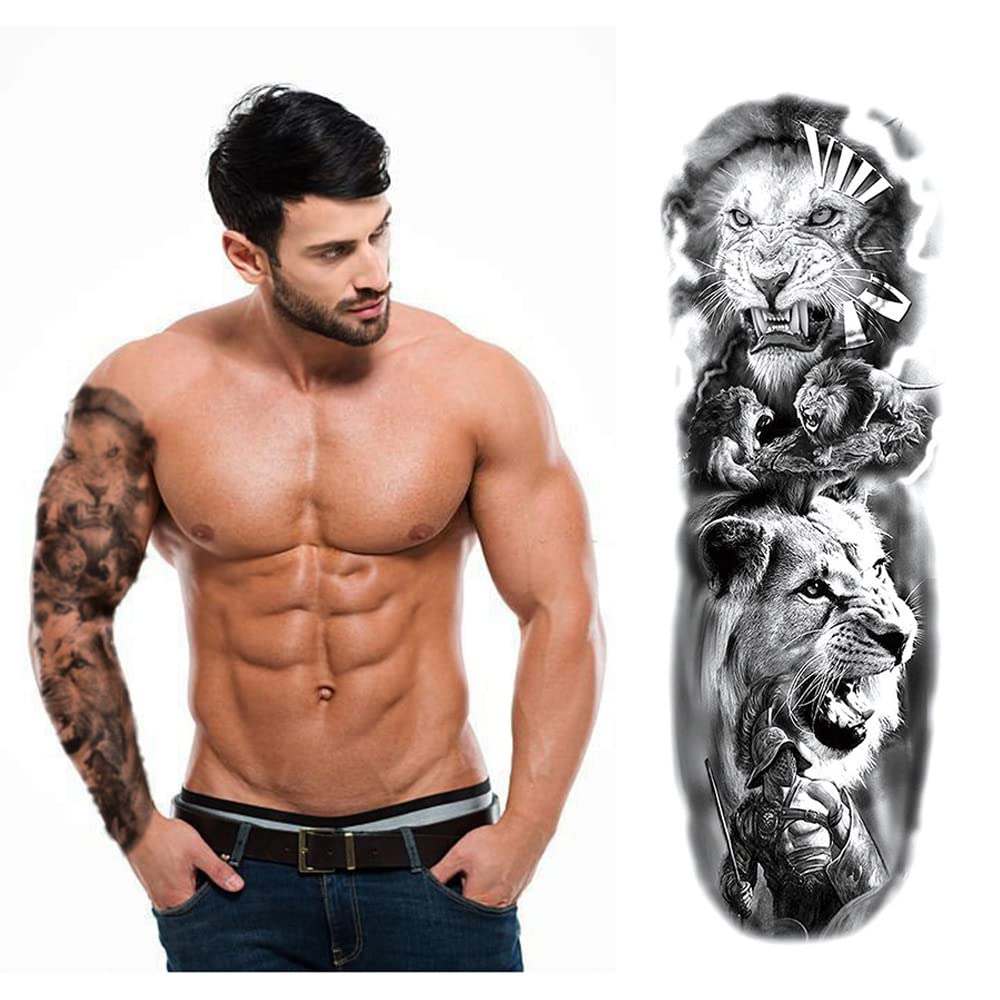 S.A.V.I Full Arm Tattoo, Angry King Lions Temporary Tattoo Sticker, Size 48x17CM