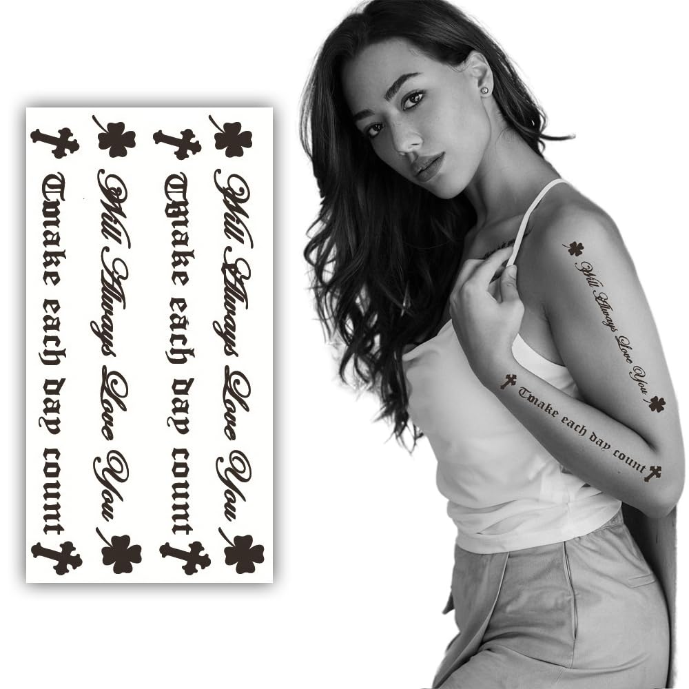 S.A.V.I Temporary Tattoo Sticker - 'Will Always Love You' 'Each Day Count' Quote - 21x10cm - For Men Women