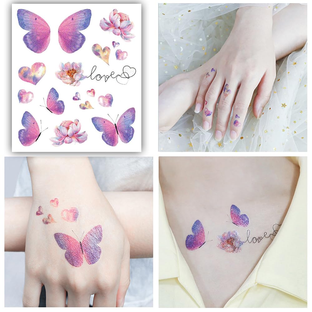 S.A.V.I Glitter Butterfly Flower Tattoos - Waterproof Temporary Sticker for Women Girls