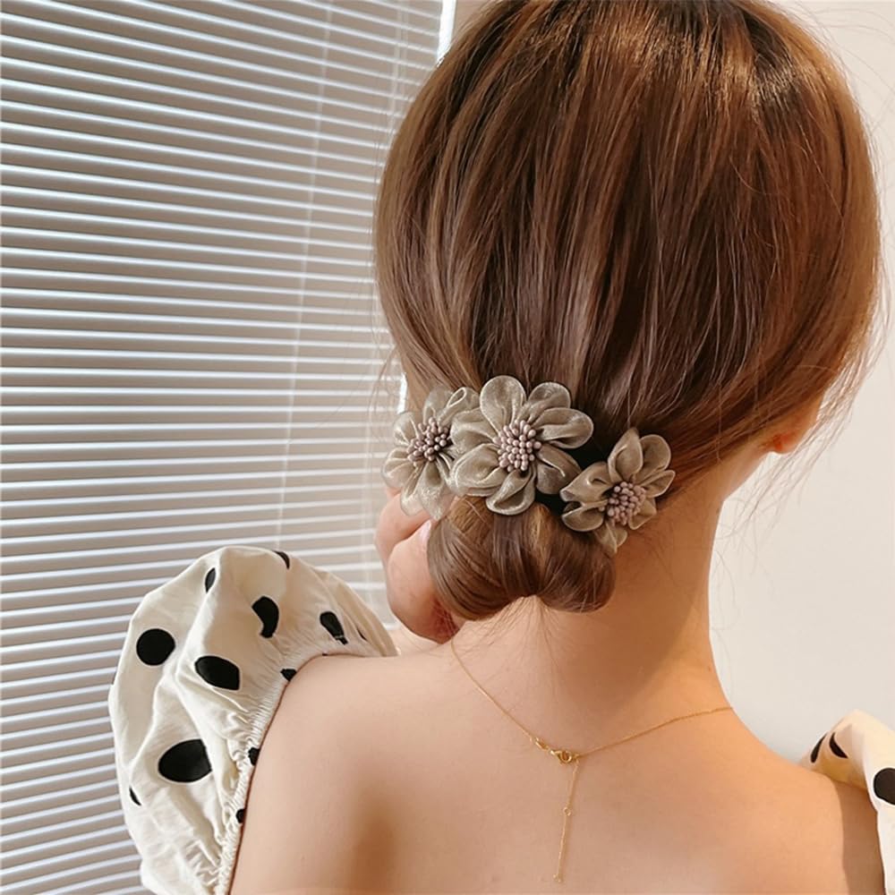 S.A.V.I Gold Floral Net Hair Curler Clip for Women | Soft Bun Maker with Elastic Band | Elegant Flower Design Hair Styling Tool for Long & Medium Hair | Lightweight & Easy to Use