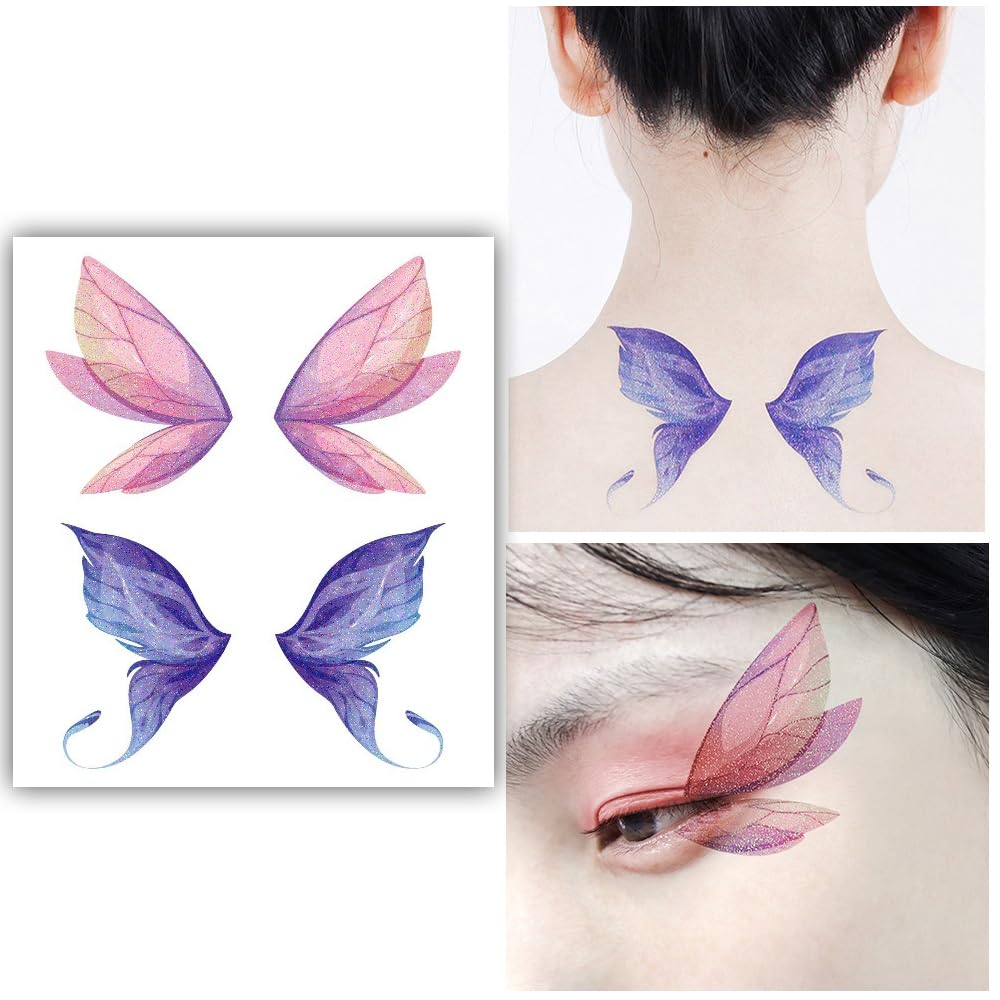 S.A.V.I Glitter Butterfly Fairy Wings Tattoo - Waterproof Eye/Face/Body Makeup Sticker for Women Girls - 1 Sheet