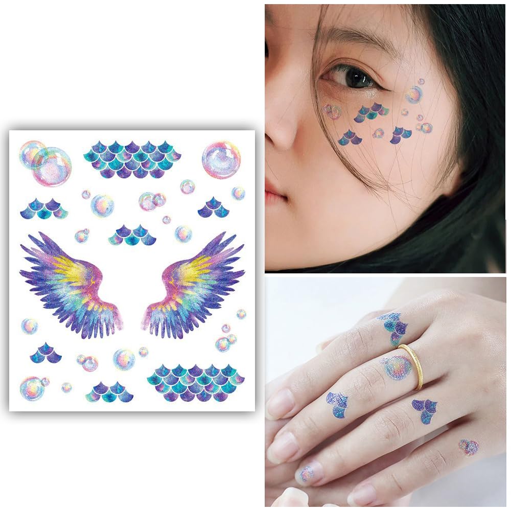 S.A.V.I Glitter Butterfly Bubbles Tattoo - Waterproof Temporary Sticker for Women Girls Eye, Face, Body Makeup