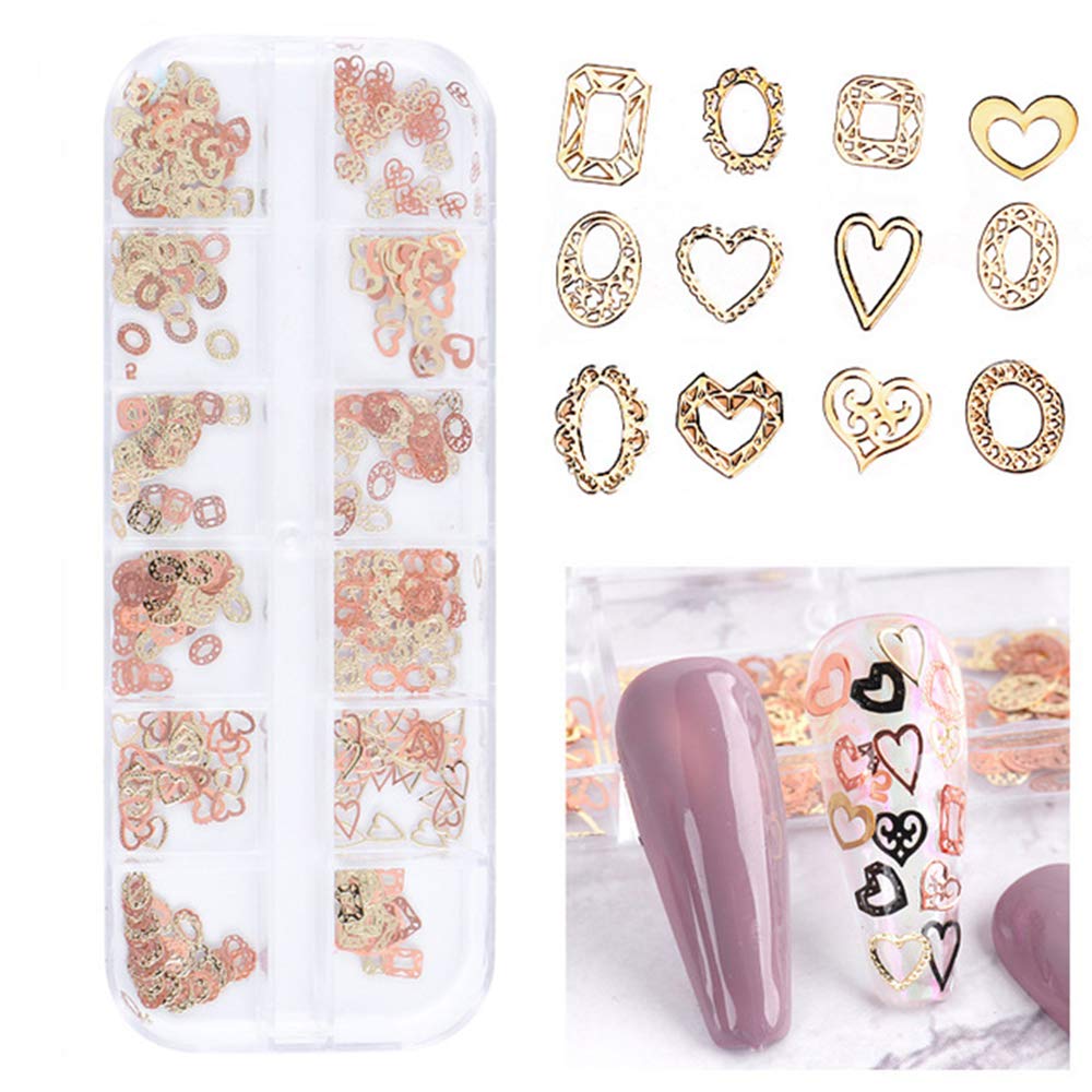 S.A.V.I 3D Nail Art Gold Rose Gold Heart Metal Sequin Decorations Palette