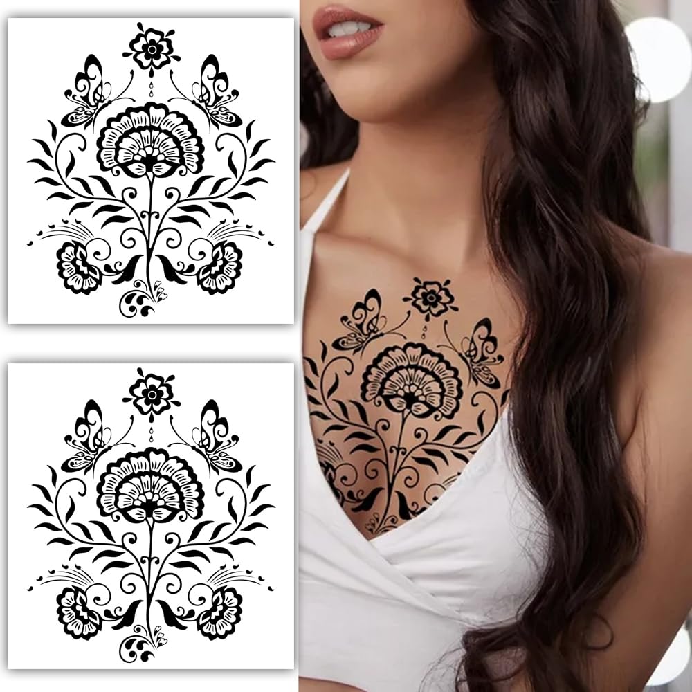 S.A.V.I 2PCS Floral Butterfly Temporary Tattoo Stickers - Folk Art Inspired, Unisex, 22x15cm Amazon.in Beauty