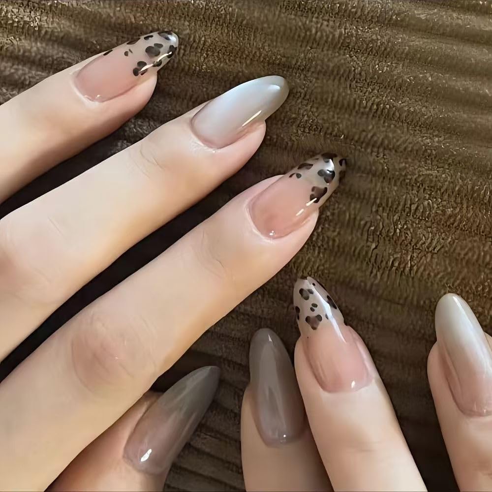 S.A.V.I 30 Pcs Nude Almond-Shaped Press-On Fake Nails with Animal Print – Salon-Quality Long-Lasting Manicure with Nail Glue & Adhesive Tabs – Easy to Apply at Home