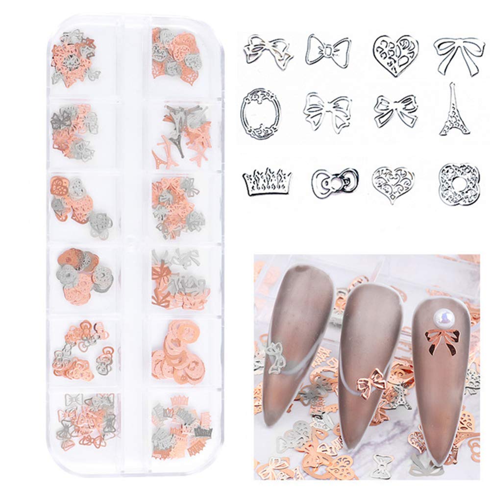 S.A.V.I 3D Nail Art Silver Rose Gold Bow-knot Metal Sequin Decorations Palette
