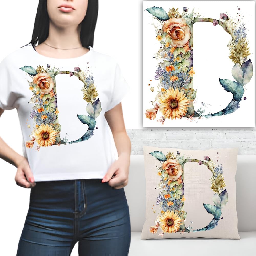 S.A.V.I 1PC Floral Alphabet Iron-On Patch – Washable Heat Transfer Sticker for DIY T-Shirts, Jeans, Pillows, Backpacks, Hats – Easy Applique with Beautiful Flower Design – Clothing Accessories Patch (D)