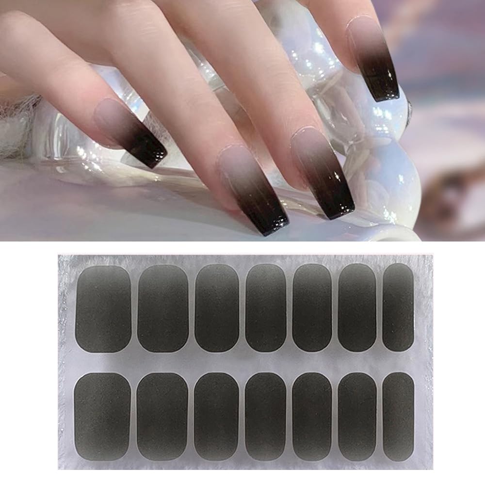 S.A.V.I Black Ombre Nail Stickers - 14 PCS Gel Effect, Easy Self-Adhesive