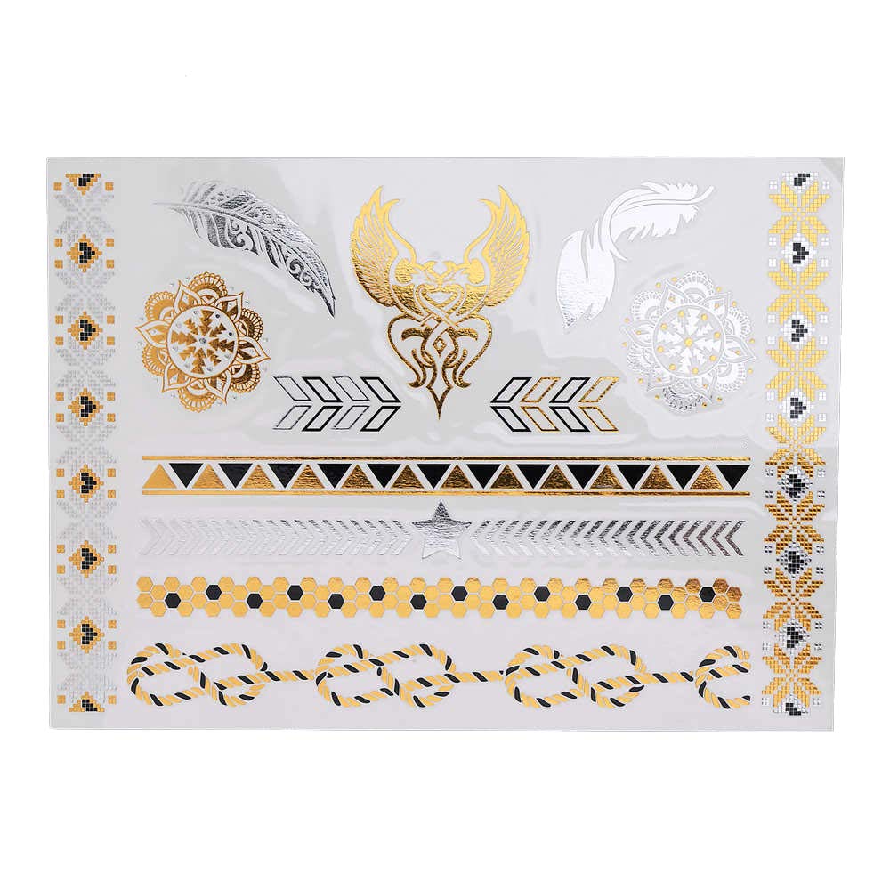 S.A.V.I 3D Temporary Tattoo Golden and Silver Metallic Sticker Sword In Rose Birds Deer Design Size 21x15cm - 1pc. (115), Gold, 22 g