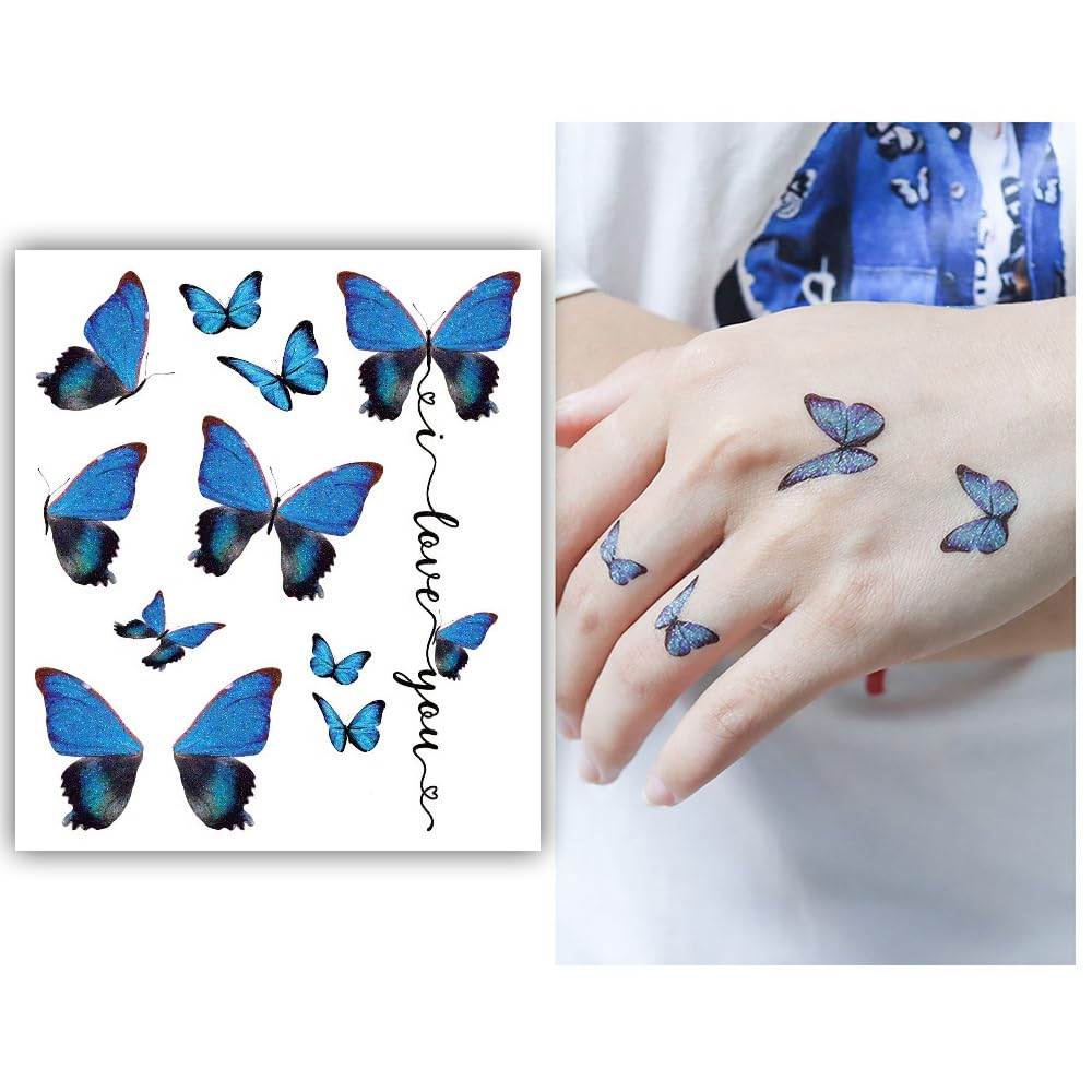 S.A.V.I Glitter Blue-Black Butterfly Tattoos – 'I Love You' Waterproof Sticker for Face Body