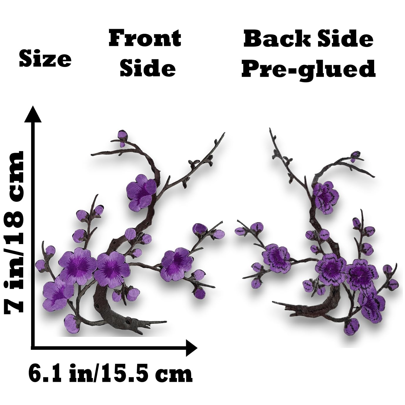 S.A.V.I 3D Purple Cherry Blossom Embroidered Iron-On Patch for Clothes, Sarees, Kurtis, Dresses | Large 7x6.1 inch Floral Applique for DIY, Jackets, Bags | Pre-Glued Fabric Sticker (1 Pc)