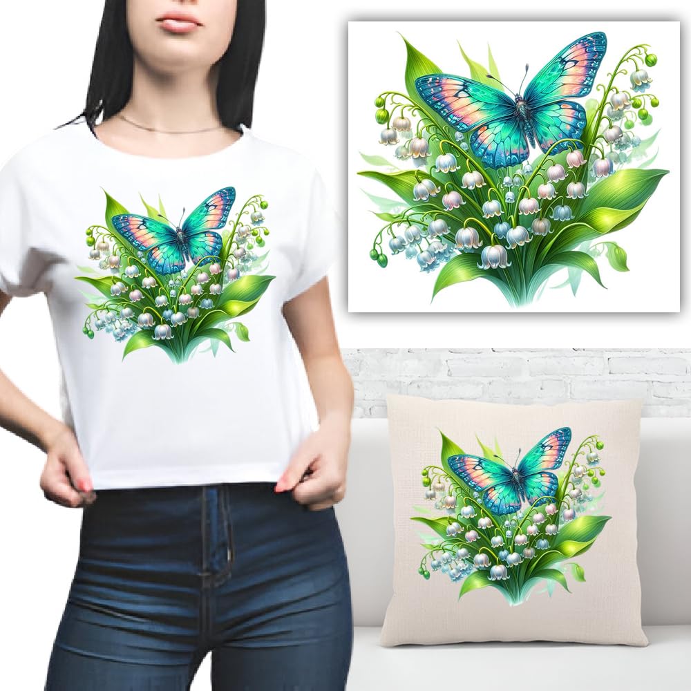 S.A.V.I Butterfly Lily Heat Transfer Patch - Iron-On Washable DIY Applique for T-Shirts, Hoodies, Jeans, Backpacks, Pillows | 8.5x7 Inch Vibrant Design | Easy Application