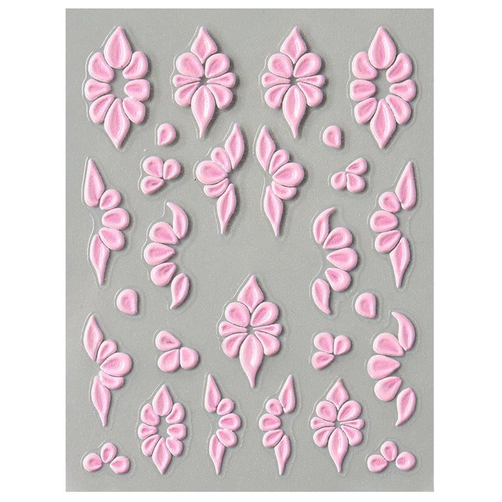 S.A.V.I 3D Self-Adhesive Nail Art Stickers – 2 Sheets Pink & White Floral Embossed Design, Easy Peel & Stick, Long-Lasting Manicure Decoration for DIY Nail Extensions & Professional Salon Use