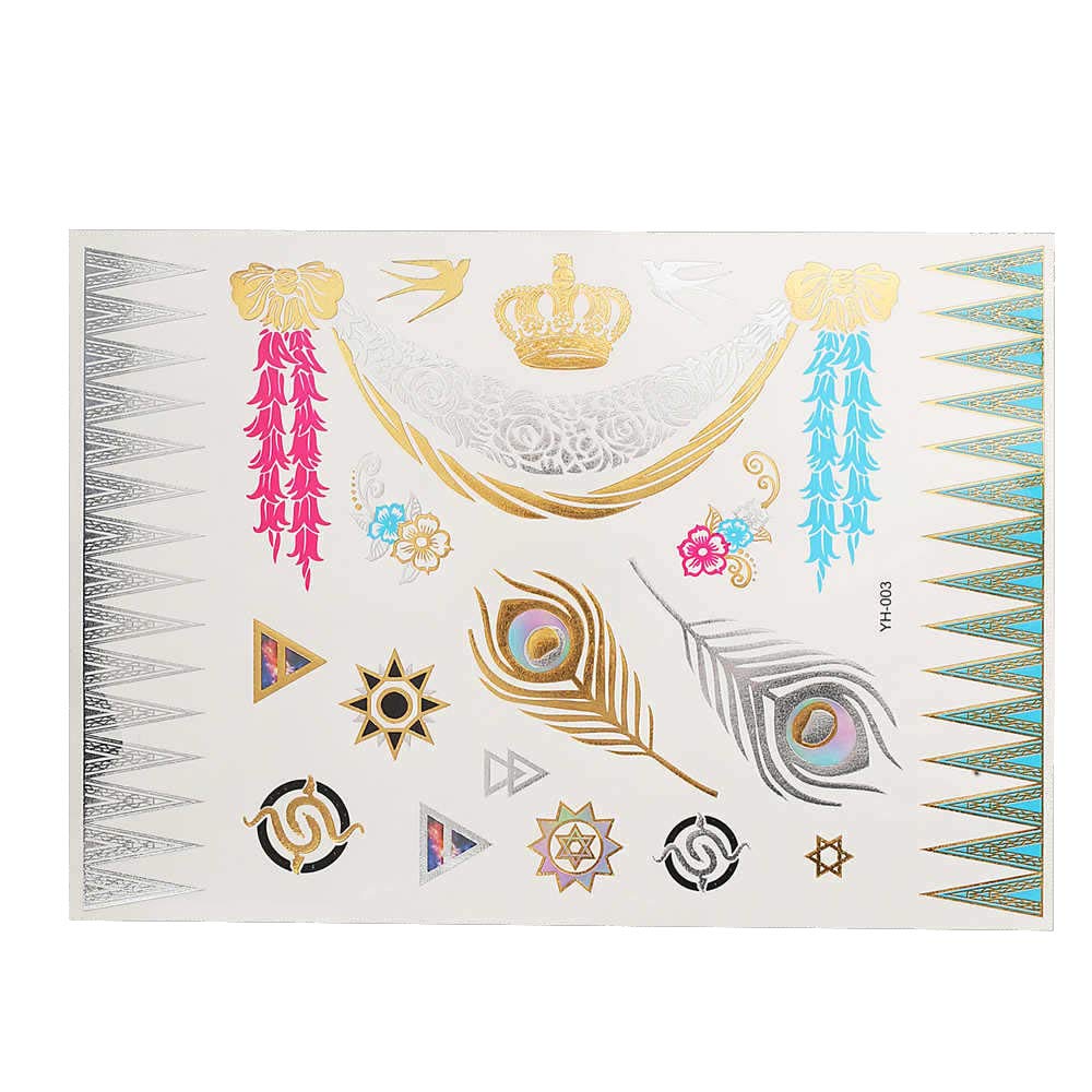 S.A.V.I 3D Temporary Tattoo Golden and Silver Metallic Sticker Virtual Beach Necklace With Leaves Design Size 21x15cm - 1pc. (3-2), Gold, 4 g