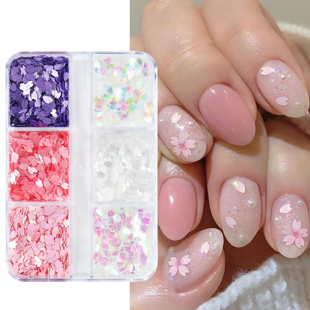 S.A.V.I Cherry Blossom 3D Nail Art Sequins - Multicolor Petal Glitters for DIY Manicure Pedicure - Women Girls