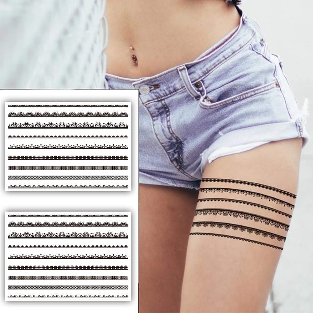 S.A.V.I 2 Sheets, Temporary Tattoos Black Henna Mehndi, Floral Tribal Lace Patterns, 21x15 cm for Women Girls