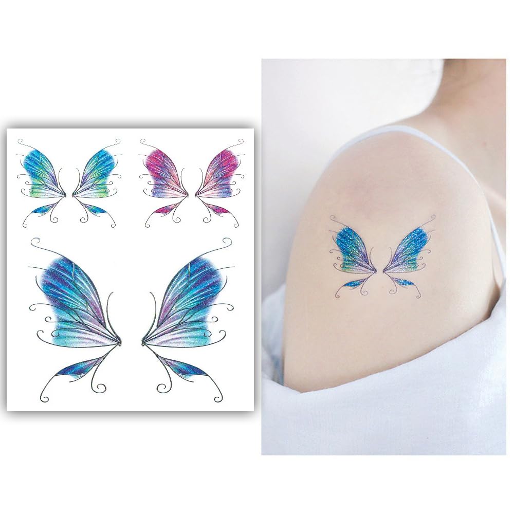 S.A.V.I Glitter Butterfly Fairy Wings Tattoo - Waterproof Temporary Sticker for Women Girls Eye, Face, Body Makeup