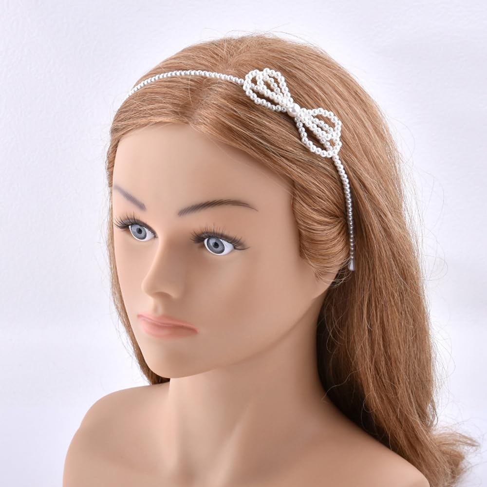 S.A.V.I Elegant White Pearl Headband for Girls & Women | Stylish Bow Hairband with Faux Pearl Beads | Party, Wedding, Birthday & Daily Hair Accessory