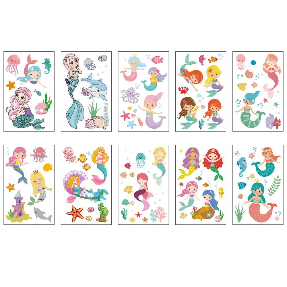 S.A.V.I 10PCS. Mermaids Colorful Temporary Tattoo Stickers For Kids