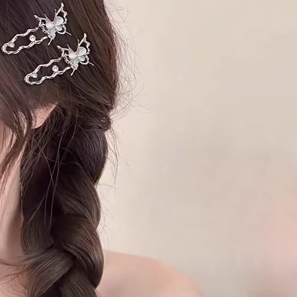 S.A.V.I 1 Pair Silver Butterfly Hair Clips for Women & Girls | Crystal Studded Hair Pins 6 CM | Elegant Hair Accessories for Party, Wedding & Daily | Stylish Hair Clutches