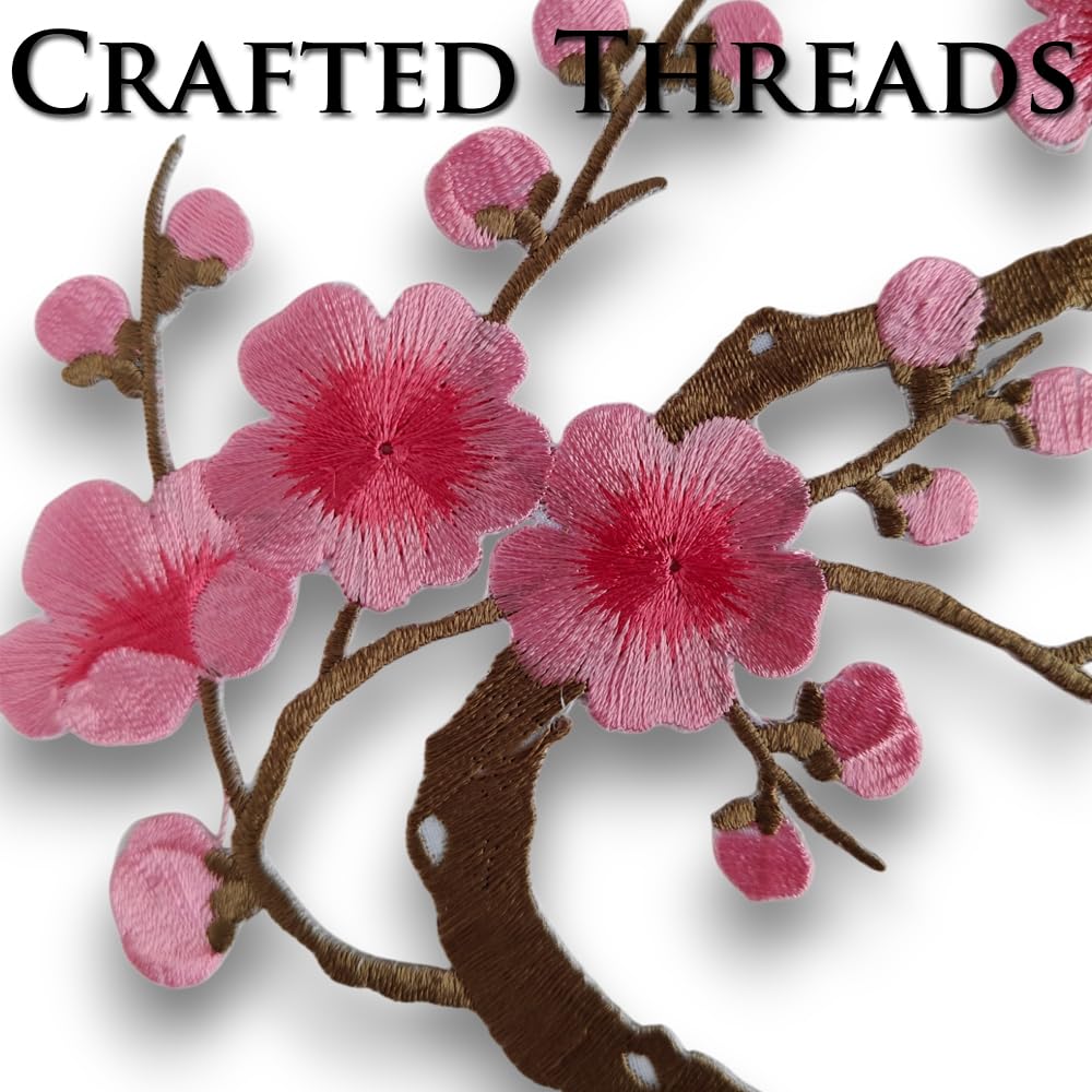 S.A.V.I 3D Cherry Blossom Embroidery Patch – Pink Floral Iron-On Applique for Clothes | 7x6.1 inch Decorative Sticker for Jackets, Kurtis, Bags, DIY Crafts | Pre-Glued for Easy Use
