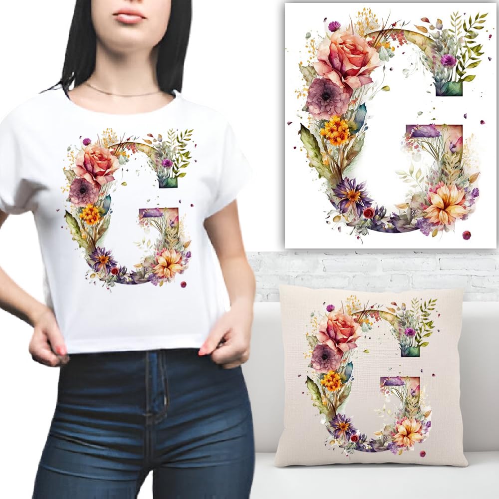 S.A.V.I 1PC Floral Alphabet Iron-On Patch – Washable Heat Transfer Sticker for DIY T-Shirts, Jeans, Pillows, Backpacks, Hats – Easy Applique with Beautiful Flower Design – Clothing Accessories Patch (G)