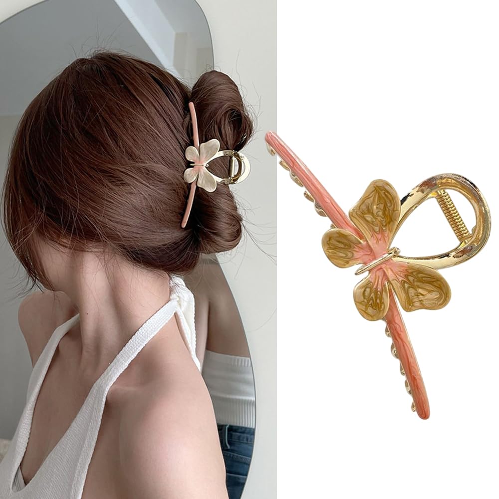 S.A.V.I Pink Enamel Butterfly Hair Clutch Clip | Gold-Plated Hair Accessory for Women | Stylish Elegant Design for Buns Hairstyles | Lightweight, Durable - 1pc