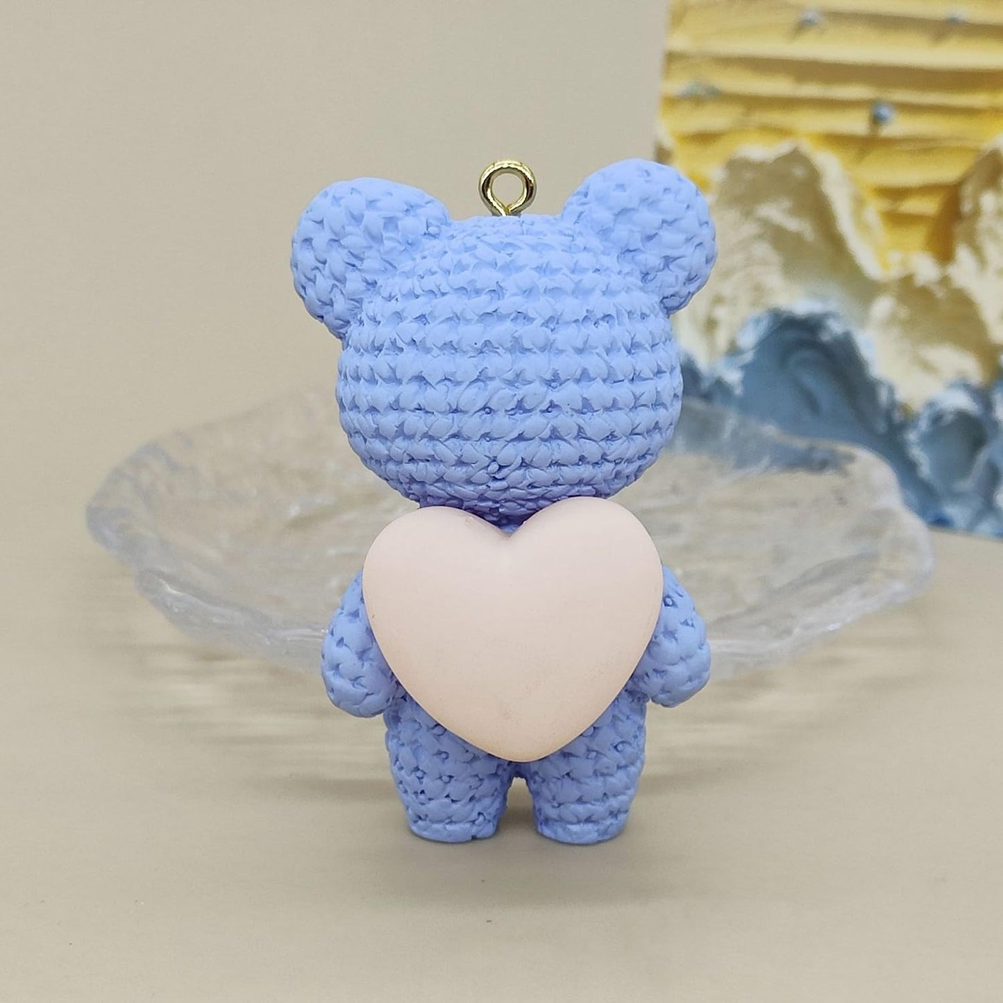 S.A.V.I Cute Purple Bear Keychain with Heart Charm | Resin Teddy Pendant (6cm) & Braided PU Leather Wrist Strap | Stylish Gold Key Ring for Girls, Women, Handbag, Car Accessories (Purple)