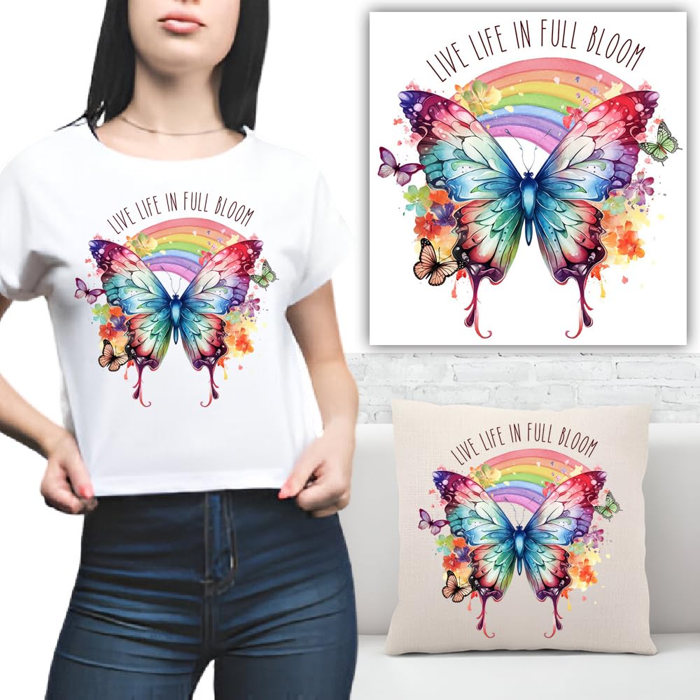 S.A.V.I Colorful Butterfly Heat Transfer Iron-On Patch – 7x8.5 Inch Washable Applique for DIY T-Shirts, Hoodies, Bags Jeans | Vibrant Rainbow Design for Custom Clothing Accessories