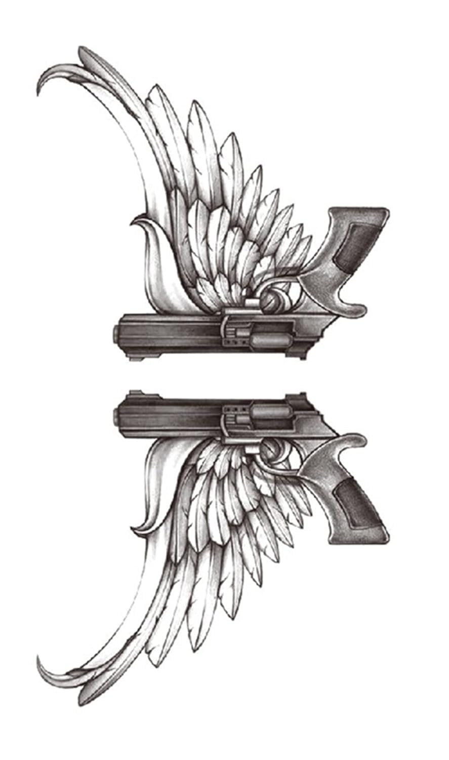 S.A.V.I Temporary Tattoo Stickers, 2 Guns with Wings Tattoo Pattern For Men, Women, Tattoo For Hand Arm, Size 21x11cm - 1Pc.