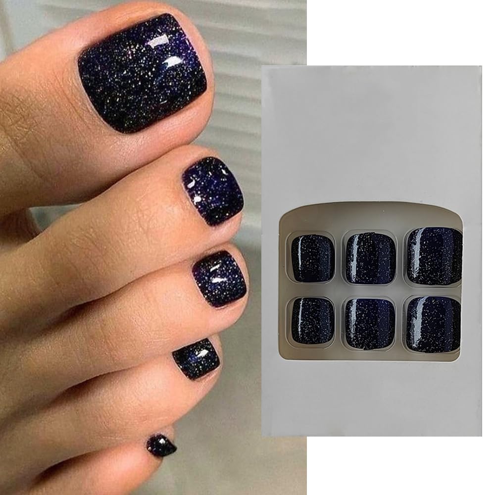 S.A.V.I 24 PCs Short Natural Shape Black and Glitter Toe Nails, Press-on Fake Nails for DIY Pedicure, Long-Lasting, Easy Application, Reusable, Salon-Quality Manicure at Home Online at Low Prices in India