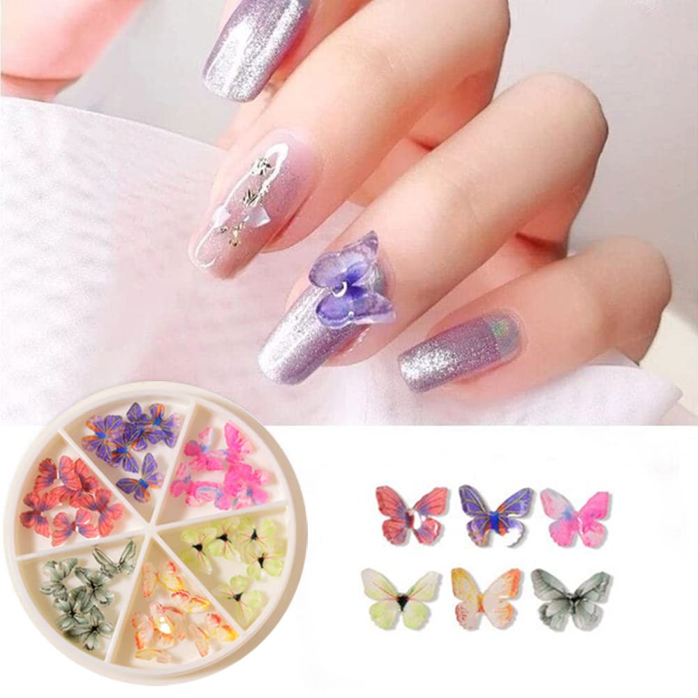 S.A.V.I 30 Pieces 3D Butterfly Acrylic Nail Art Wheel - Perfect Accessory for Salon DIY Nail Art Design with 6 Grid Nail Decoration