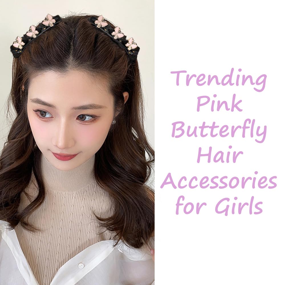 S.A.V.I 2pcs Hair Claw Clips for Girls & Women | 9cm Black Plastic Hair Clips with Pink Butterfly Design | Stylish Hair Accessories for Kids | Strong Grip Small Clutcher for Daily