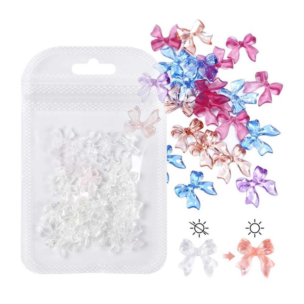 S.A.V.I 40 Pcs 3D Bow, Light Color Change Nail Art Charms, Nail Accessories DIY
