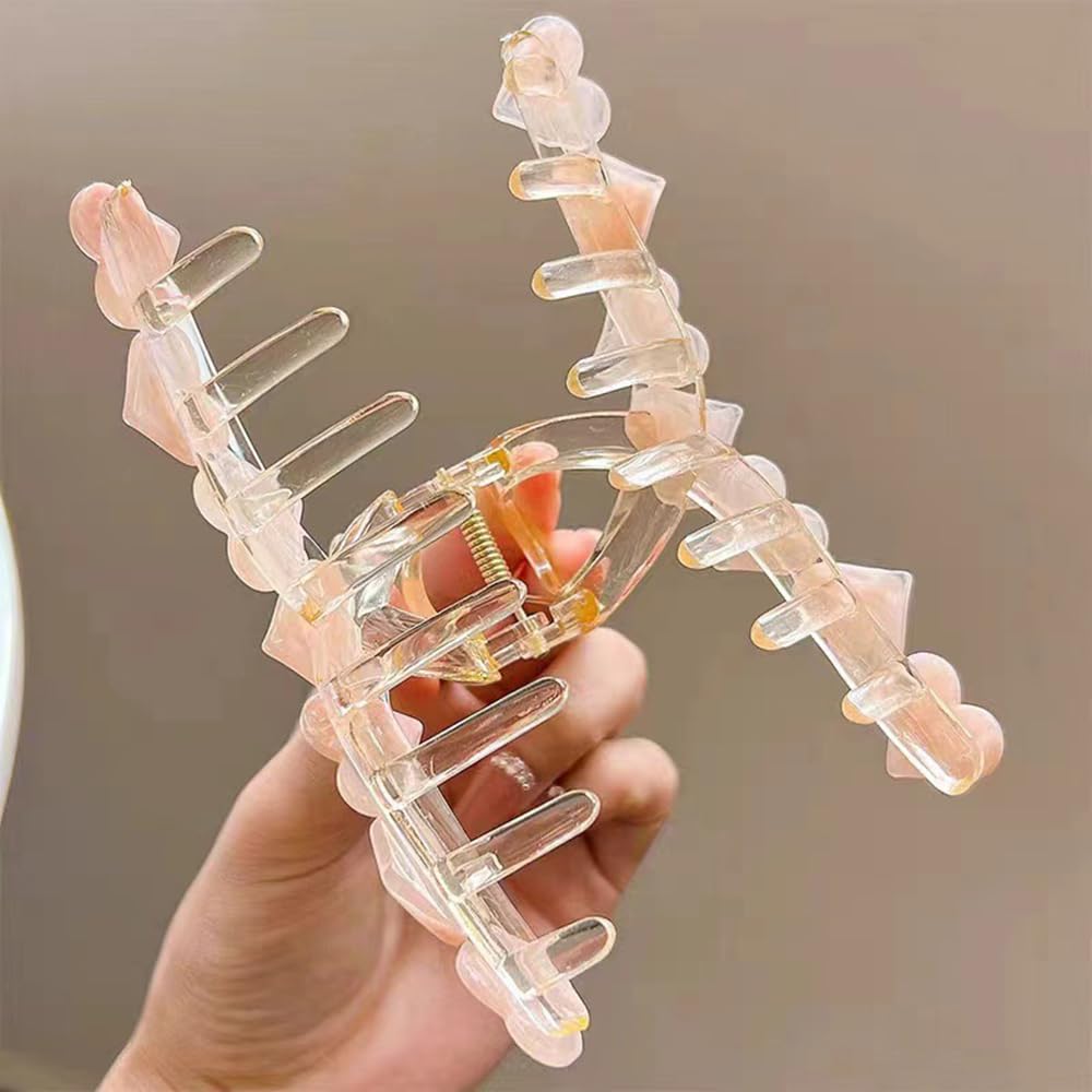 S.A.V.I Big Hair Claw Clip for Women & Girls | 13cm Transparent Acrylic Clutcher with Pink Heart Design | Strong Grip Bun Holder for Thick Hair | Stylish Hair Accessories for Daily