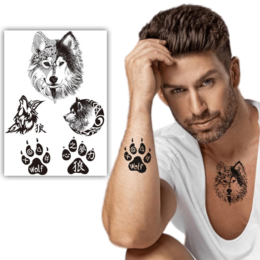 S.A.V.I Wolf Paw Temporary Tattoos - Waterproof, Long-Lasting, Skin-Safe for Parties Fashion